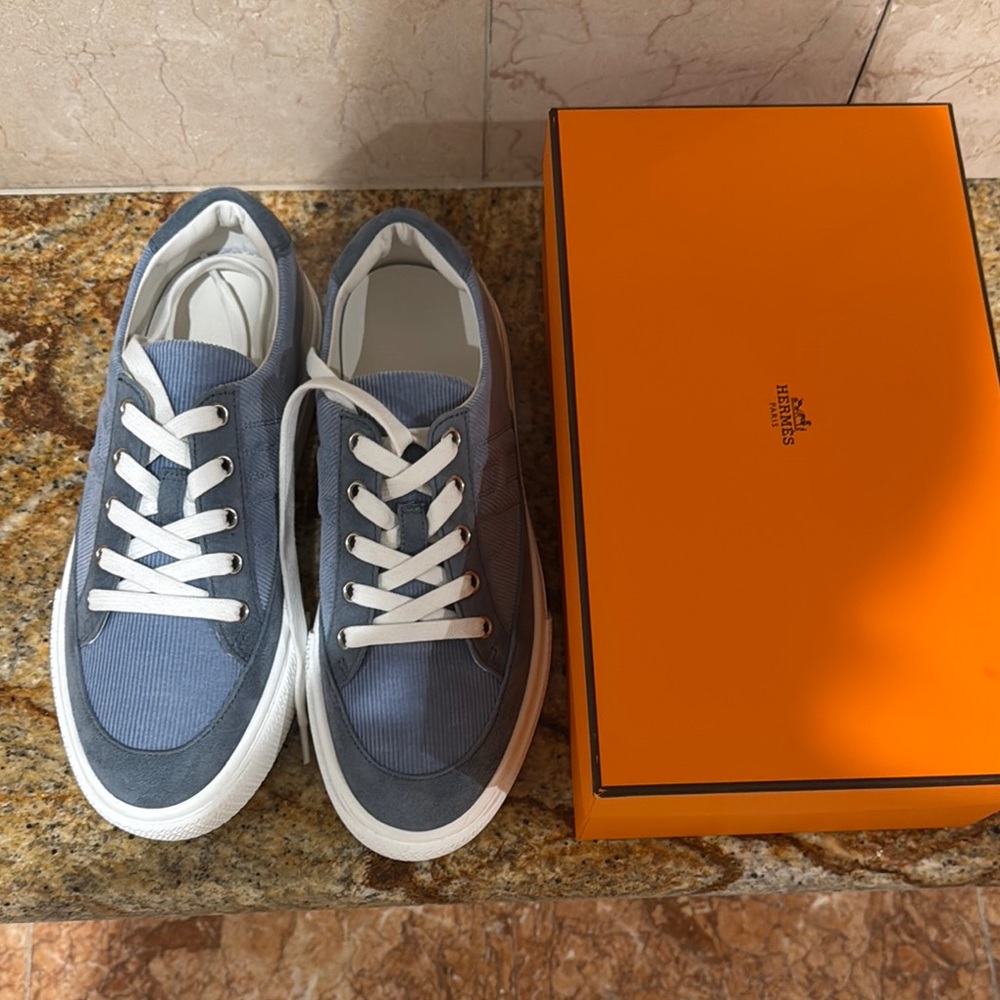 Hermes Blue and White Sneakers Classic Design
